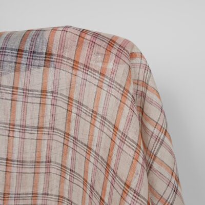 Linen fabric beige orange pink checks multicolour gauze, lightweight