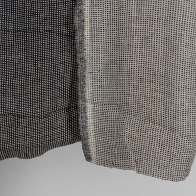 Linen black checked double sided fabric washed close up detail