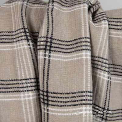Grey brown linen fabric in checks and small waffle pattern