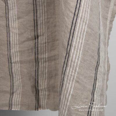 Grey brown linen fabric in stripes, perfect for towels, bathrobes and bedding sets