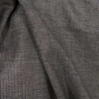 Linen black checked double sided fabric close up detail