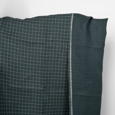 Linen fabric double-sided dark blue with grey checks