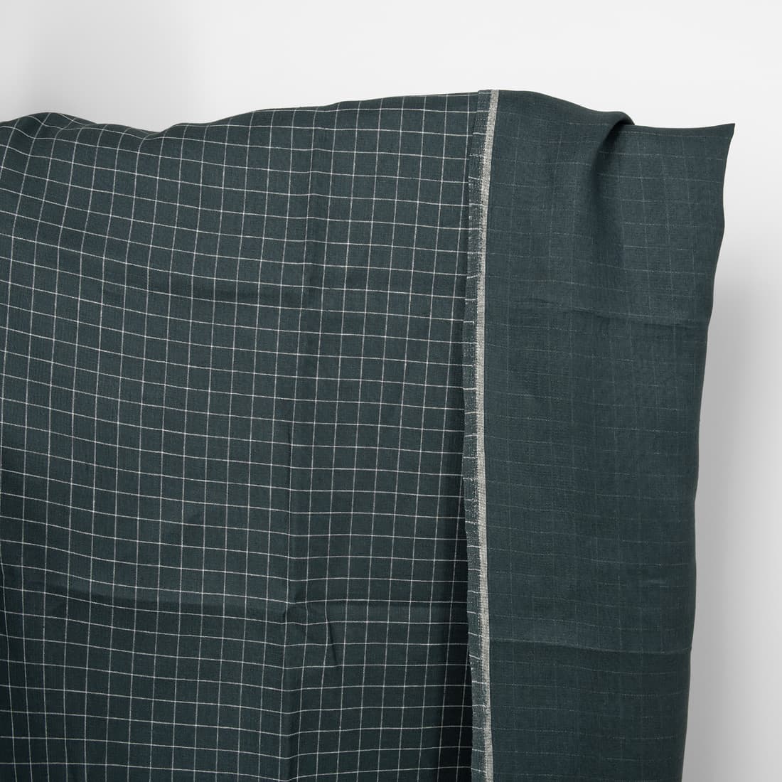 Linen fabric double-sided dark blue with grey checks