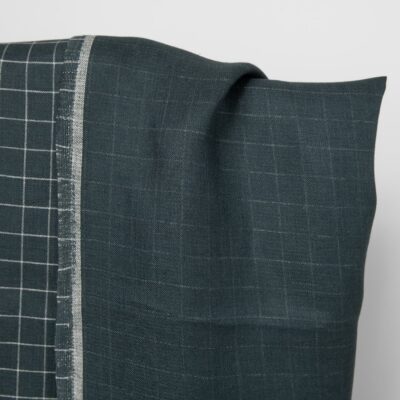 Linen fabric double-sided dark blue with grey checks darker side