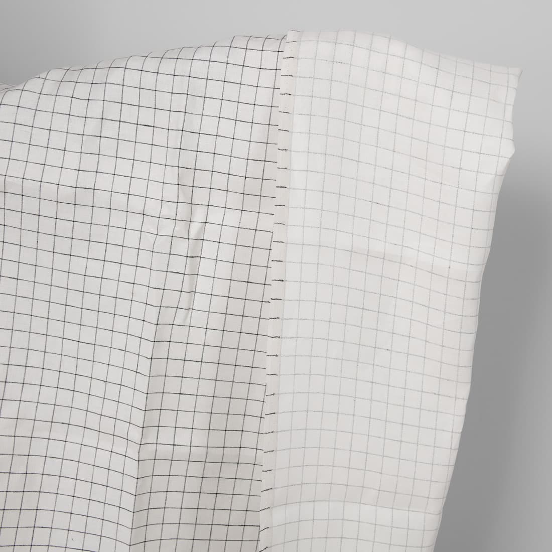 Linen fabric double-sided off-white with black checks