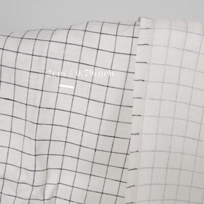 Linen fabric double-sided off-white with black checks with measurements