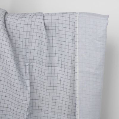 Linen fabric double-sided light grey with blue checks