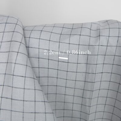 Linen fabric double-sided light grey with blue checks with measurements