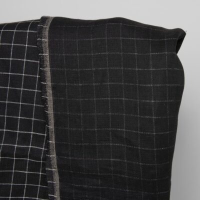 Linen fabric double-sided black with white checks other side