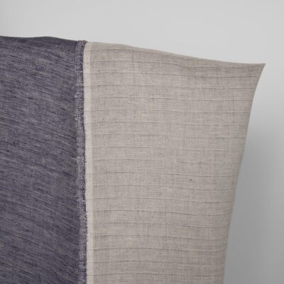 Linen fabric cobalt blue and beige double-sided, herringbone