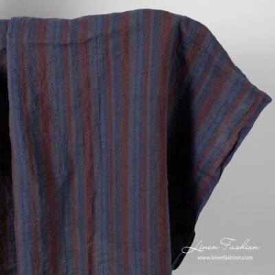 Linen fabric in blue, grey, brown stripes, washed 4 Grey brown fabric, washed linen