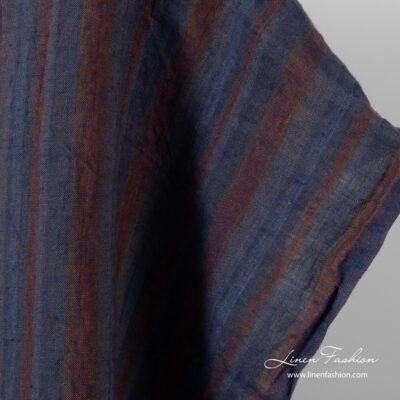 Linen fabric in blue, grey, brown stripes, washed 6 Washed linen fabric with grey, blue, brown stripes