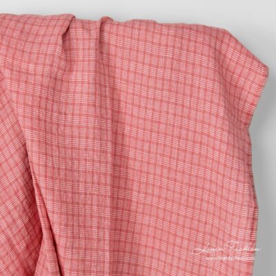 Washed linen fabric in dusty rose and white checks 4 Washed linen fabric in rose squares and tiny white checks