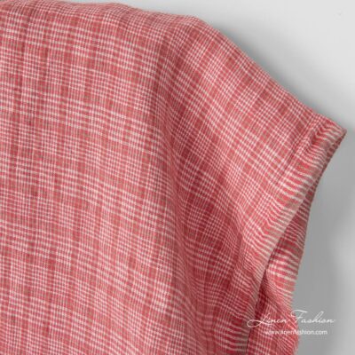 Washed linen fabric in dusty rose and white checks 5 Checked linen fabric in rose squares and white checks, washed