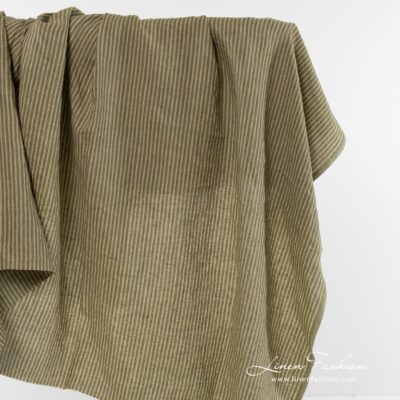 Linen fabric in green and yellowish stripes washed 5 Linen fabric in green and yellowish stripes.