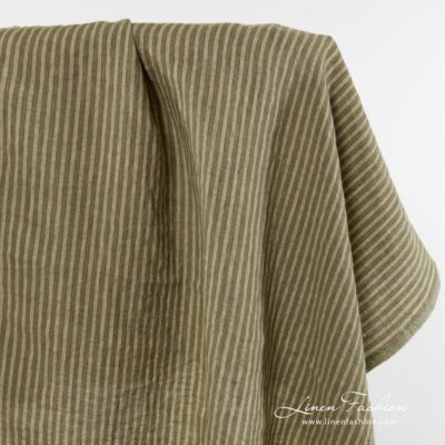 Linen fabric in green and yellowish stripes washed 6 100% linen fabric in stripes.