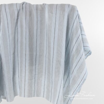 Pale blue striped linen fabric washed 5 Pale blue striped linen fabric.
