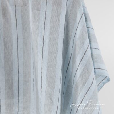 Pale blue striped linen fabric washed 6 Striped pale blue linen fabric.