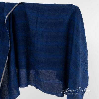 Washed linen fabric blue gradient striped 5 Denim linen fabric