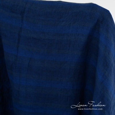 Washed linen fabric blue gradient striped 7 Denim linen fabric multicolored