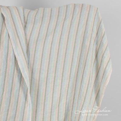 Multicoloured striped pastel linen fabric washed 5 Striped linen fabric in vertical stripes