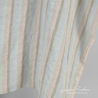Multicoloured striped pastel linen fabric washed 6 Multicolored linen fabric in vertical stripes
