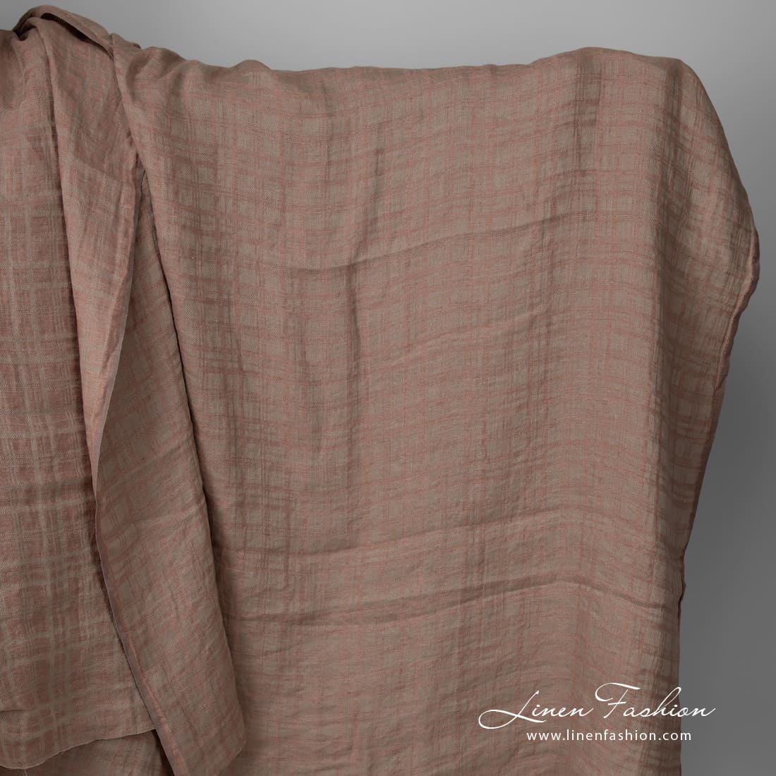 Washed linen fabric brownish grey colour check pattern