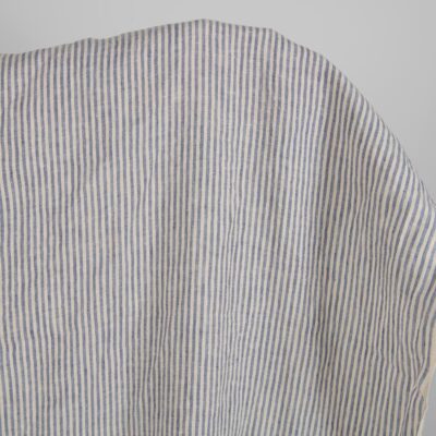 Washed linen fabric with brownish and blueish grey stripes 145cm