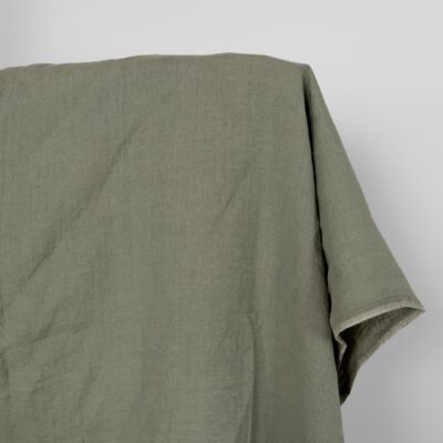 Washed linen fabric greyish green melange, 100% linen