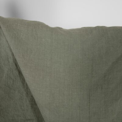 Washed linen fabric greyish green melange, plain weave