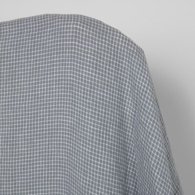 Washed linen fabric grey white checks, pure linen