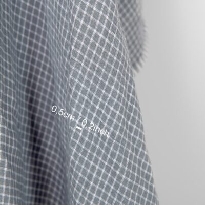 Washed linen fabric grey white checks, with measurements