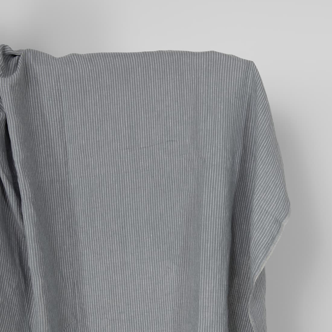 Washed linen fabric grey white stripes
