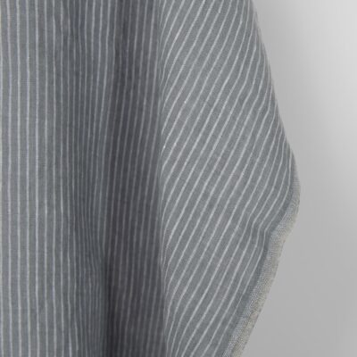 Washed linen fabric grey white stripes, fabric edge