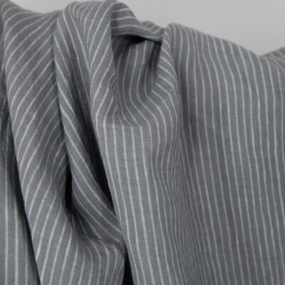 Washed linen fabric grey white stripes, texture
