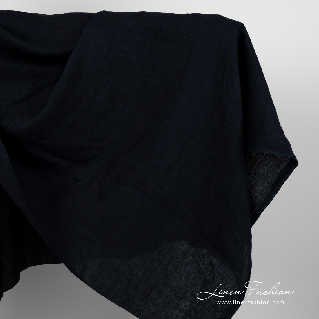 Wide washed linen fabric blueish black colour