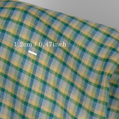 Linen fabric with blue and green checks with measurements