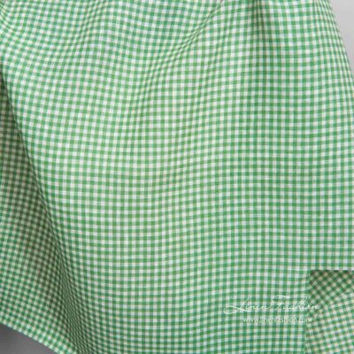 Linen fabric in white and green checks