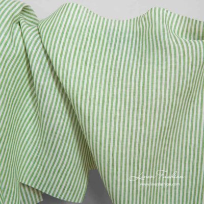 Linen fabric in white and green stripes