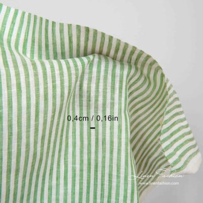 Linen fabric in white and green stripes
