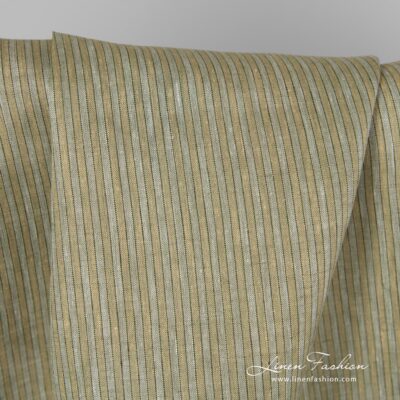 Striped linen fabric in greenish yellowish colour.