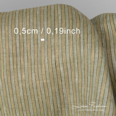 Greenish yellowish linen fabric in stripes.