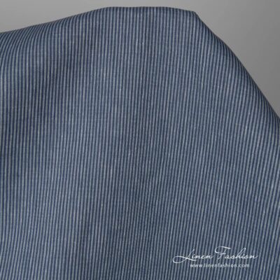 Linen fabric with small blue stripes 150cm