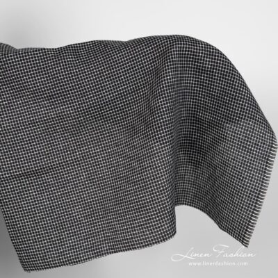 Black linen fabric with white checks