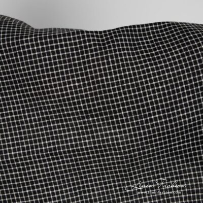 Black linen fabric with white checks product photo