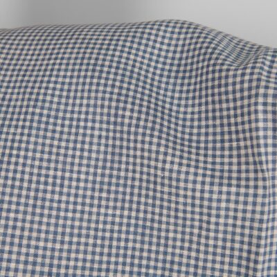 Linen fabric blue and brown checks close up detail