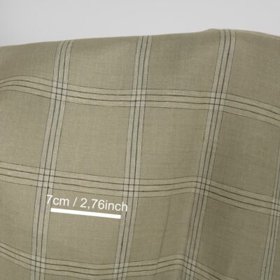 Linen fabric green-beige checks, with measurements