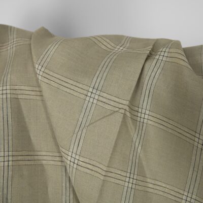 Linen fabric green-beige checks, 150cm