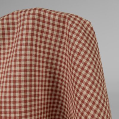 Linen fabric in sand red checks product photo