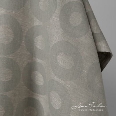 Grey linen cotton fabric in a circle pattern 6 Medium-weight fabric is suitable for making gorgeous-looking tablecloths, napkins, other table and kitchen linen items, as well as curtains, and even clothes